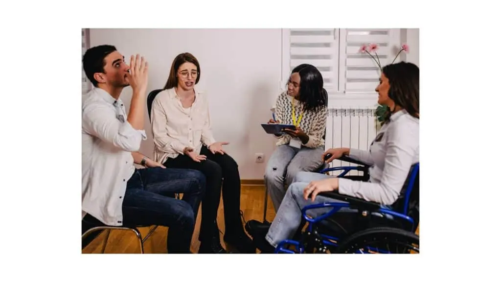 A group of friends discussing